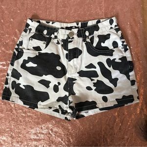 Black and white high waisted short cow print shorts